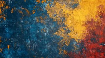 Abstract textured canvas art showcasing a blend of navy gold and red hues creating a rich vibrant and visually captivating artwork photo