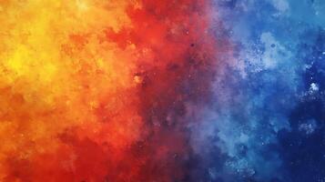 Abstract watercolor painting with vibrant red orange and blue hues creating a dynamic and textured colorful design photo