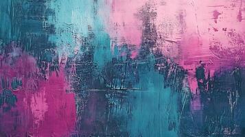 Abstract painting featuring blended brushstrokes of pink teal and navy creating a textured and visually stimulating composition photo