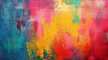 Colorful abstract art piece with vibrant brushstrokes of blues pinks yellows and reds creating a textured and expressive surface photo