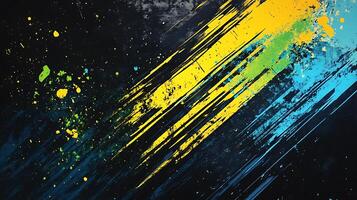 An abstract design with vibrant yellow green and blue diagonal streaks against a dark textured background evoking dynamism and creativity photo