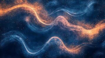 Abstract waves of celestial cosmic dust swirling in an artistic digital painting Navy background with sparkling particles photo
