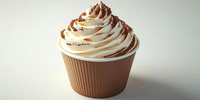 Delightful creamy dessert served in a cup with a delicious chocolate topping and an inviting swirl pattern photo