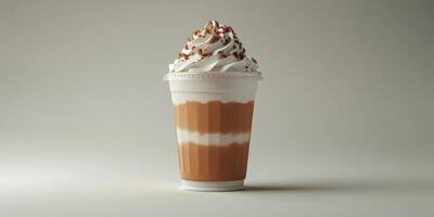 Creamy mocha beverage topped with whipped cream and chocolate sprinkles in stylish transparent cup photo