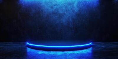 Modern illuminated stage setup with blue lighting creating a dramatic effect photo