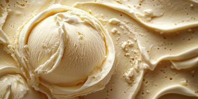 Creamy vanilla ice cream served in a scoop on a smooth bed of soft texture photo