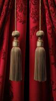 Elegant red curtains with tassels enhancing a luxurious atmosphere in a well-decorated room photo
