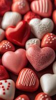 Colorful heart-shaped candies are displayed for a festive occasion and celebration joyfully photo