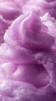Whimsical lavender foam swirls with bubbles creating an enchanting visual experience in a dreamy setting photo