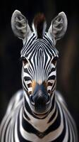 Zebra with striking black and white stripes photographed in a natural setting during daylight hours photo