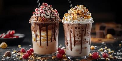 Delicious dessert drinks served with toppings and garnishes in a festive setting photo
