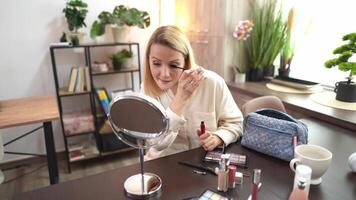Exploring the art of makeup application in a cozy indoor setting video