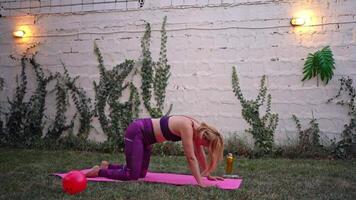 Engaging in a calming home workout in a serene garden setting while embracing healthy lifestyle choices video