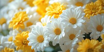 hermosa ramo de flores de blanco y amarillo flores ilumina un sereno espacio en primavera foto
