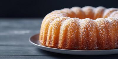 Delicious bundt cake displayed on a plate ready for serving at a cozy gathering photo
