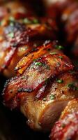Juicy grilled chicken skewers garnished with herbs, perfect for outdoor barbecues in warm weather photo