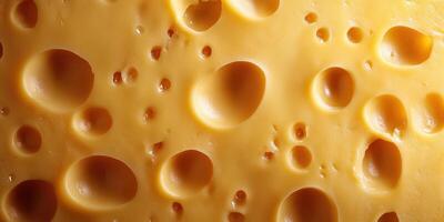 Swiss cheese close-up showcasing unique holes and texture with golden-yellow color, highlighting its distinct characteristics photo