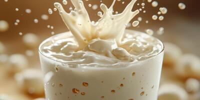 Creamy beverage splashes in glass, capturing the essence of a delicious moment in the kitchen photo