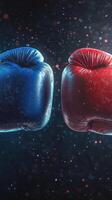 Boxing gloves in blue and red color symbolize competition and rivalry in sports photo