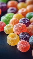 Colorful gummy candies arranged in a vibrant display for a tempting treat experience photo