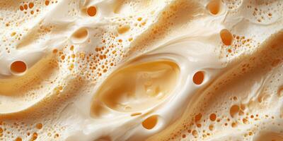 A close-up view of creamy foam resembling ice cream or frothy beverage with intricate textures and bubbles photo