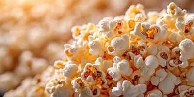 Popcorn kernels cook to perfection, creating a fluffy snack in a cinema setting during a movie screening photo