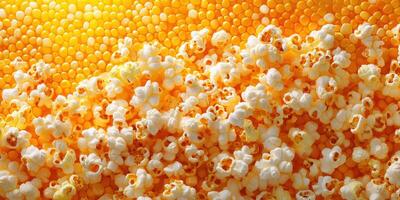 Popcorn and corn kernels create a vibrant visual delight showcasing texture and color in a bright setting photo