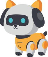 Cute robotic dog character with a friendly expression in a flat design style, featuring bright colors and a playful demeanor, presented as art vector