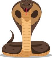 Detailed illustration of a brown cobra with hood expanded in a minimal flat design style showcasing its fierce expression, striking pose, and vibrant colors in art vector