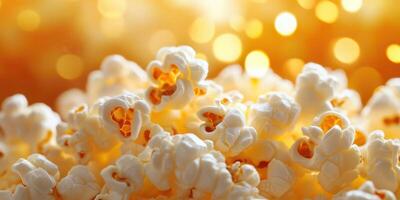 Delicious popped corn surrounded by warm glowing background perfect for movie night photo