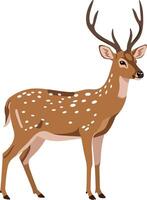 A detailed illustration of a majestic spotted deer standing gracefully in a flat art style with natural tones and a serene atmosphere art vector