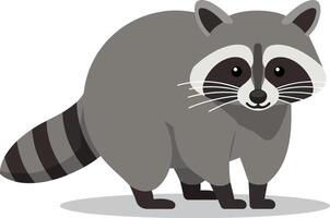 Playful raccoon in a flat design style showcasing its distinctive features and curious stance, captured in engaging art vector