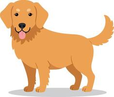 Friendly golden retriever standing playfully in a flat design style showcasing its fluffy fur and joyful demeanor in vibrant art vector