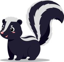 Cute cartoon skunk with a playful expression and fluffy tail in a flat design style art vector