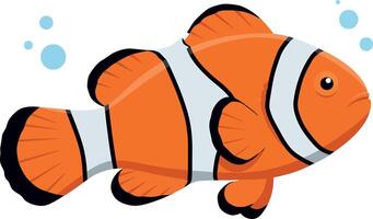 Colorful clownfish swimming gracefully among soft bubbles in a deep ocean scene, featuring a minimal and vibrant design style illustration vector