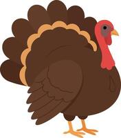 A colorful cartoon turkey with a vibrant feather display in a flat design style showcasing its proud stance and cheerful demeanor in art vector