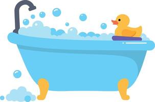A cheerful rubber duck floating in a bubbly blue bathtub, designed in a minimal flat style, perfect for playful art vector