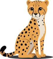 A detailed and vibrant cheetah sitting gracefully with distinct spots in a flat art style, showcasing its serene expression and sleek body posture in a playful atmosphere vector