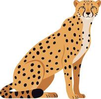 Cheetah sitting gracefully with distinct spots in a flat design showcasing its sleek form and poised demeanor in vibrant art vector