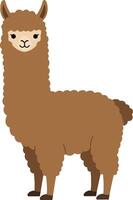 A charming brown llama standing proudly with a fluffy coat in a flat design style showcasing its playful personality in art vector