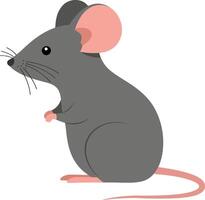 Cute gray mouse with large pink ears and a long tail in a minimal, flat design style illustration vector