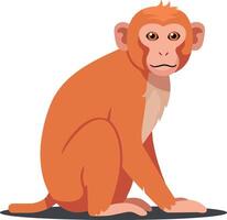 Orange monkey sitting calmly with a friendly expression in a flat art style, showcasing its playful nature and charming features in a minimalistic design vector