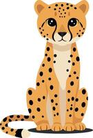 Cute and playful sitting cheetah character in minimal flat design style featuring bright colors and soft shapes, art vector