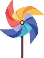 Colorful pinwheel spinning in a gentle breeze, showcasing vibrant hues in a flat design style, perfect for playful art vector