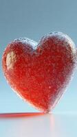 Heart-shaped jelly candy covered in sugar sprinkles on a smooth surface against a soft blue background photo