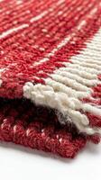 Textured woven rug in vibrant red and white featuring intricate patterns and detailed craftsmanship photo