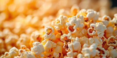 Popcorn piled up in a warm and inviting setting perfect for a movie night at home with friends and family photo