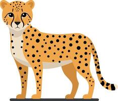 Cheetah standing confidently on a grey ground in a flat style showcasing distinct spots and vivid colors in art vector