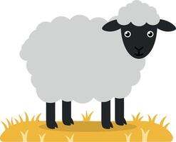 Sheep standing on a patch of yellow grass in a flat design style, showcasing a cute and friendly atmosphere in art vector