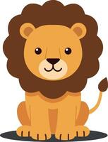 Playful cartoon lion character with a fluffy mane in a flat design style showcasing friendly expression in vibrant colors illustration vector